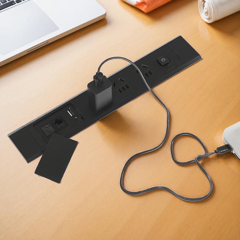 Fully plastic desktop socket three-position five-hole + USB + computer + HDMI